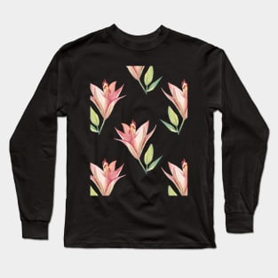 Watercolor Flower Repeated Pattern Long Sleeve T-Shirt